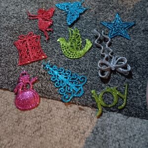 Christmas ornaments variety colors and shapes. Approximately 20 pcs.